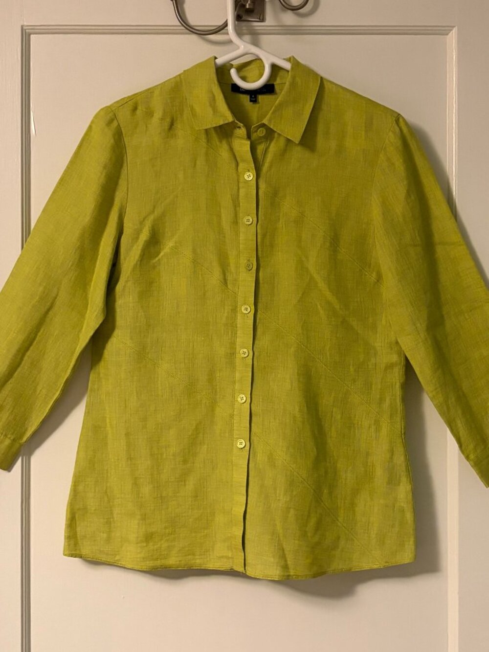 Lafayette 148 New York chartreuse linen button up shirt 3/4 sleeve size 4